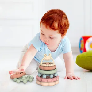 Silicone stacking toy for toddlers, early education color cognitive silicone blocks set for kids.