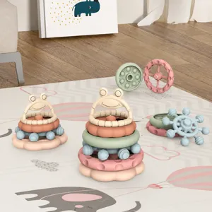 Silicone stacking toys for toddlers, soft early educational color learning baby building blocks.