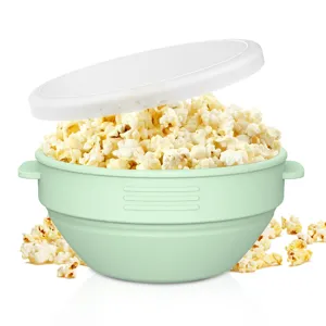 Opvouwbare siliconen popcorn kom met deksel handvatten voor magnetron popcorn maker