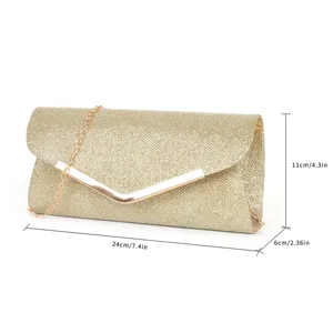 Goldene Glitzer Kuendeltasche Damen Abendtasche mit Kette, elegante Schultertasche Party.