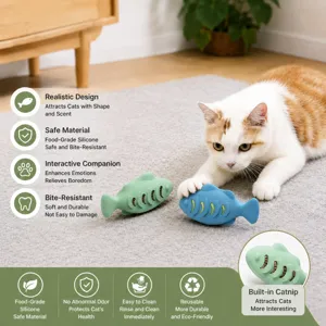 Silicone Cat Toy Interactive Fish Chew Toy With Catnip Ball Teeth Grinding Cleaning Pet Supplies For Kitten