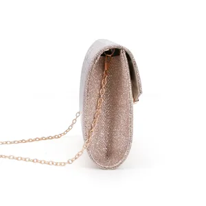 Elegant glitter evening clutch bag for women, stylish crossbody shoulder bag with chain.