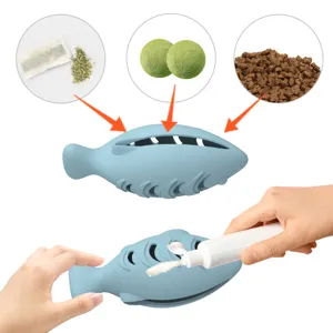 Silicone fish cat toy for interactive pet play, teeth grinding, and catnip filling.