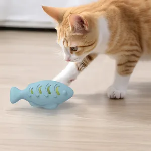 Silicone cat chew toy fish shape interactive pet toy for indoor cats playing and teething