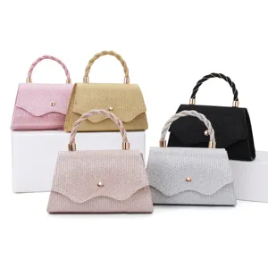 Glitter evening handbag for women, sparkling party wedding shoulder bag with twist handle.