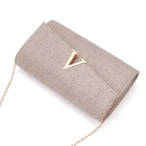 Glitter evening clutch bag for women, elegant wedding party crossbody shoulder bag with chain.