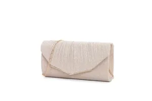 Glitter pleated evening clutch bag with chain strap for women elegant party handbag detail view