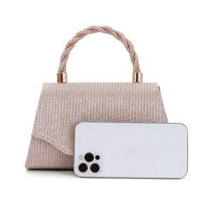 Glitter evening handbag with twisted top handle stylish wedding party purse for women