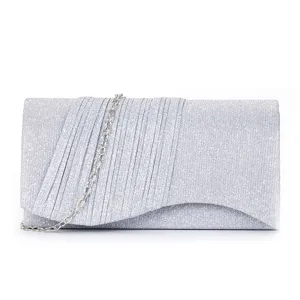 Sac de soirée pailleté argenté pour femme, élégant sac à bandoulière avec chaîne chic.