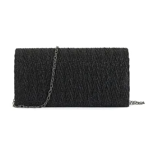Élégant sac de soirée à paillettes noires pochette bandoulière chaîne pour mariage