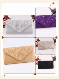 Damen Elegante Abendtasche Plissiert Strass Clutch Tasche Mode Umhängetasche Schultertasche Bankett Hochzeit Handtasche
