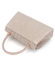 Elegant glitter evening clutch bag for women, sparkling wedding party purse with metal handle.