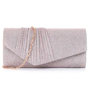 Sparkly glitter evening clutch bag with gold chain stylish envelope shoulder handbag for party