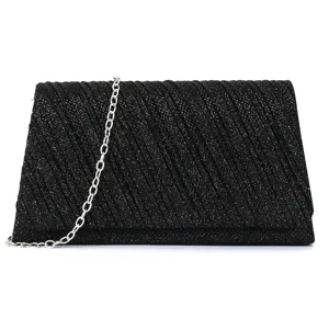 Schwarze glitzernde Abendtasche mit Silberkette, elegante Damen Umhängetasche.