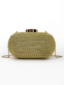 Sac pochette tressé doré pour femme avec bandoulière chaîne élégante sac de soirée