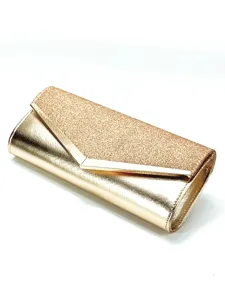 Women Fashion PU Leather Evening Bag Sequins Clutch V Shape Metal Decor Crossbody Shoulder Bag For Party