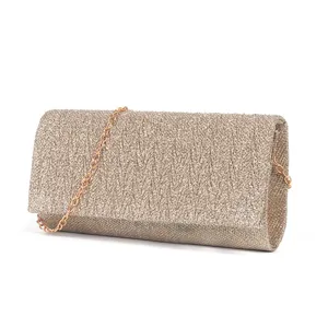 Sparkling glitter pleated evening clutch bag for women, elegant party shoulder bag with chain.