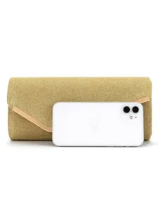 Gold glitter evening clutch bag for women, elegant metallic flap wedding party purse handbag.