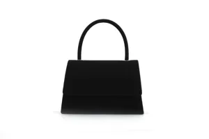 Sac à main de soirée noir élégant avec poignée supérieure et design de rabat classique.
