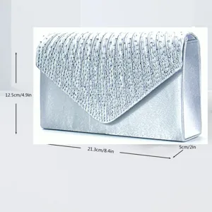 Silver rhinestone evening clutch bag women elegant wedding party shoulder cross body bag