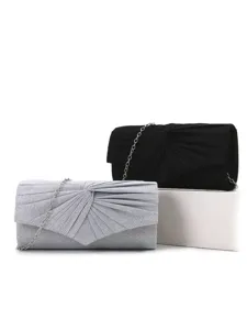 Women's Fashion Evening Bag Pleated Clutch Metallic Chain Crossbody Bag Elegant Party Wedding Handbag Polyester