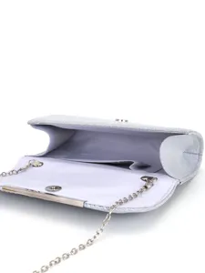 Silver glitter evening clutch bag for women with metal chain strap and clasp closure main view