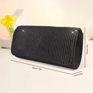 Elegant black pleated clutch bag for evening party, stylish accessory for women daily.