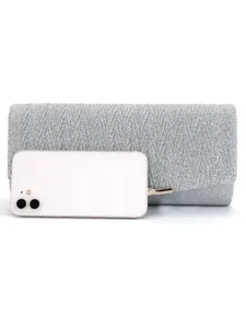 Silver glitter evening clutch bag for women, stylish sparkling handbag for party and wedding.