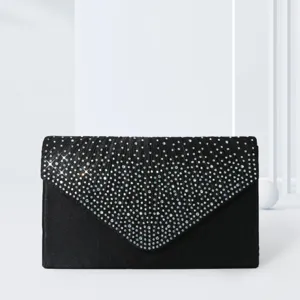 Elegant black rhinestone evening clutch bag for women, perfect for parties and formal dress events.