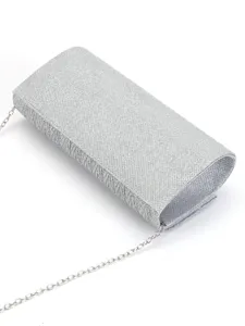 Silver glitter evening clutch bag with metal chain strap for women party prom wedding handbag