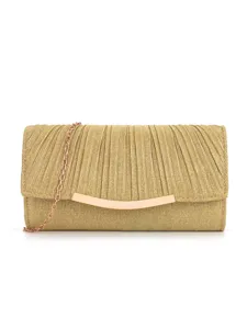 Elegant gold pleated evening clutch bag with chain strap for women party wear main product view