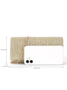 Glitter pleated clutch bag for women, elegant evening party shoulder bag with chain.