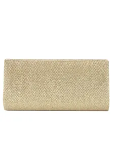 Detailed view of the luxury gold sparkly clutch bag, showing shimmering texture and finish.