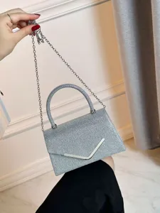Sac de soirée argenté pailleté avec chaîne, élégant sac à main pour femmes mariage fête.