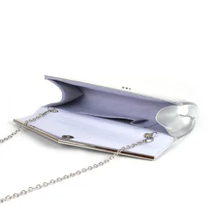 Silver PU leather evening clutch bag with metal chain strap for women party prom handbag