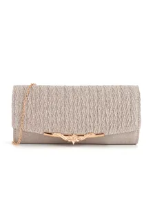 Sparkly pleated evening clutch bag with metallic clasp and chain strap for weddings