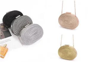 Women PU woven evening clutch bag stylish metallic chain crossbody bag elegant shoulder bag