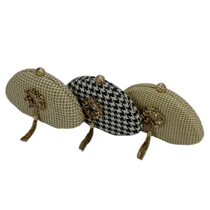 Woven clutch bag for women evening bag semi-circular hard case purse with rhinestones