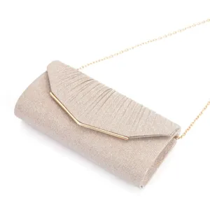Glitter Evening Clutch Bag for Women Pleated Crossbody Bag with Gold Chain Strap