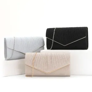 Womens Evening Bag Glitter V Shape Pleated Clutch Bag Elegant Metallic Chain Crossbody Bag Banquet Handbag
