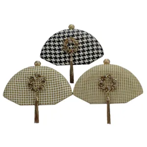 Woven straw evening clutch bag half-round design fashion women shoulder bag with metal tassel.