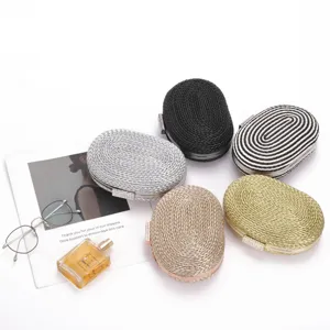 Women's Evening Bag PU Leather Crossbody Chain Bag Elegant Oval Clutch Purse Fashion Shoulder Handbag For Party Wedding