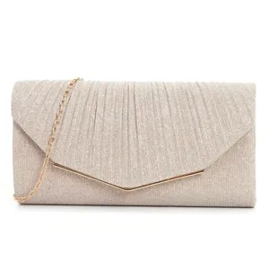 Elegant women glitter evening clutch bag with chain strap champagne party handbag main view