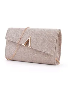 Glitter evening clutch bag for women, elegant metallic chain shoulder crossbody bag.
