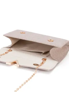 Women glitter evening clutch bag, champagne wedding party handbag with gold chain strap.