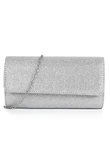 Sac de soirée scintillant argenté avec chaîne, élégant sac bandoulière pour femmes.