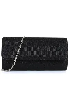Sac de soirée pochette à paillettes noires avec chaîne argentée pour femme élégante sac