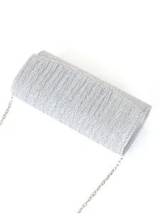 Silver glitter pleated evening clutch bag with chain strap for women parties events.