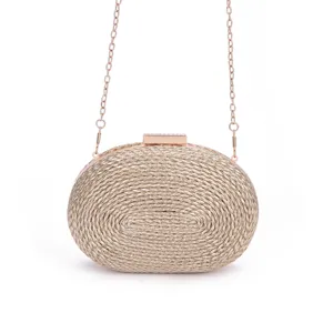 Elegant woven evening clutch bag for women with chain strap stylish gold party design