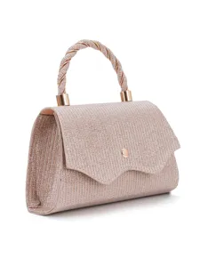 Stunning glitter evening handbag with twisted handle and metal clasp for party wedding events.